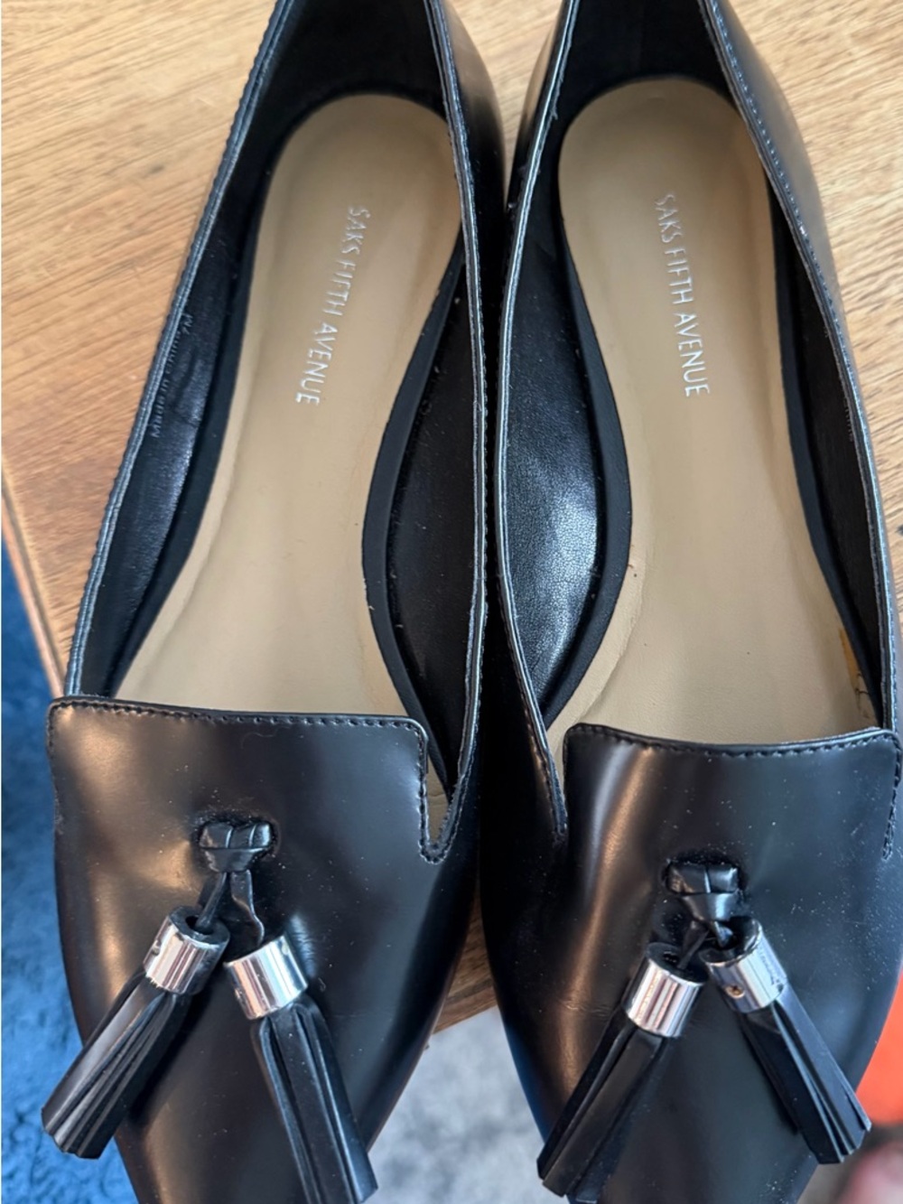 Saks Fifth Avenue Black Leather Tassel Flat Loafers